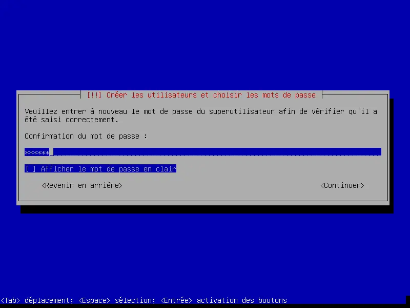 debian installation configuration du mot de passe root