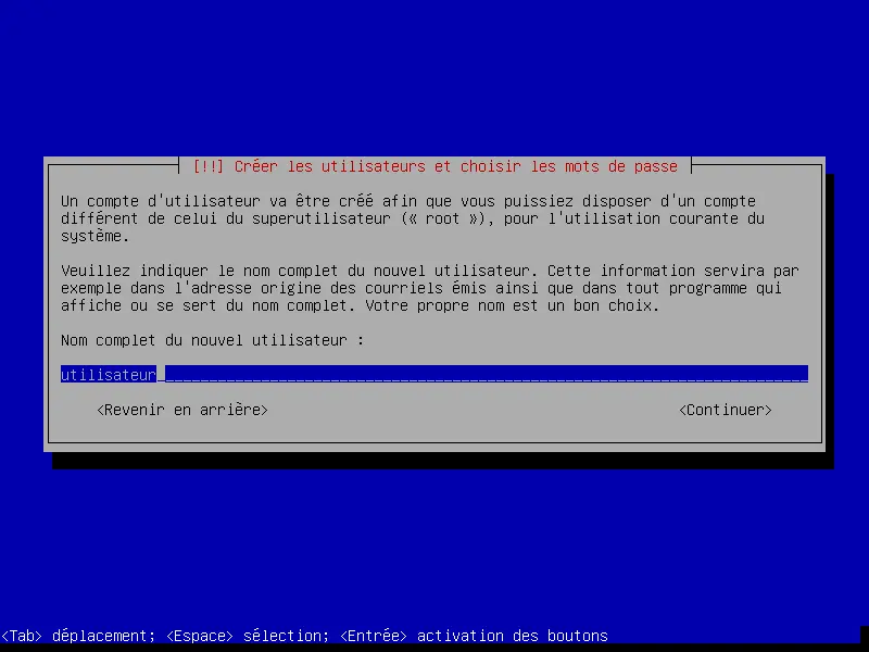 debian installation création d'un utilisateur