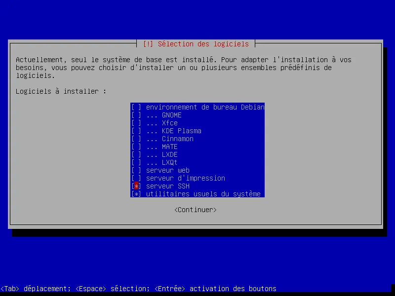 debian installation sélection des logiciels