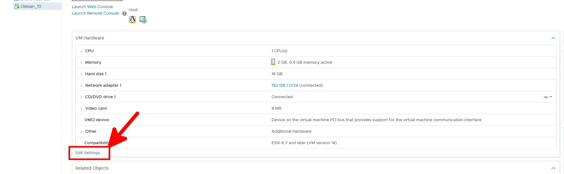 VMware vcsa 6.5 edit settings