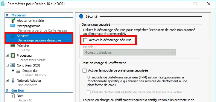 Hyper-V désactiver le secure boot