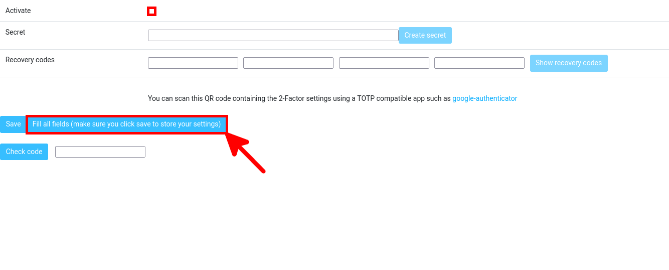 Paramètres de l'interface web de Rouncube pour le plugin d'authentification à 2 facteurs