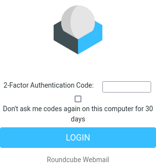 page d'auhentification 2FA de roundcube