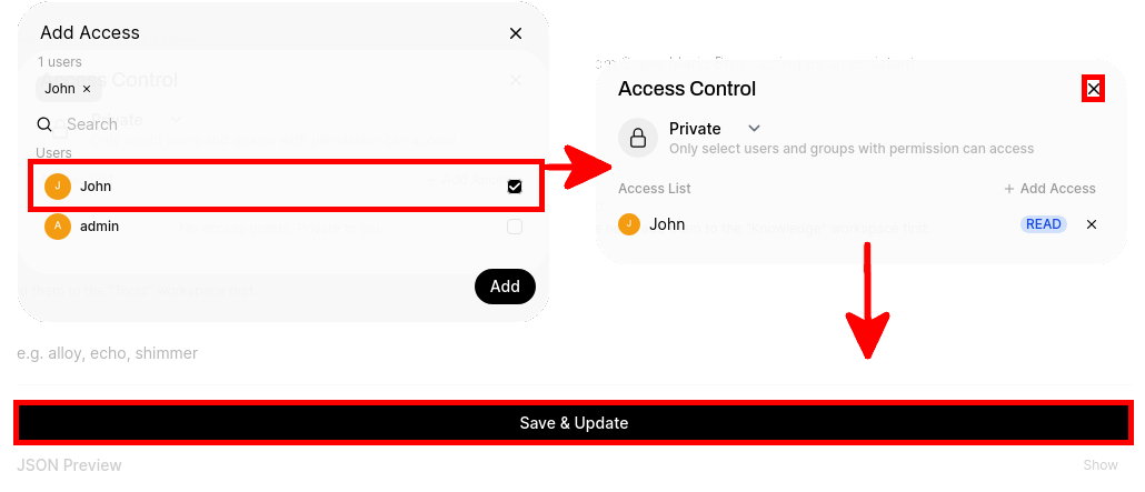 Attribution à un utilisateur de l’accès à un modèle privé dans Open WebUI