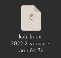 Fichier compressé kali-linux-2022.2-vmware-amd64.7z représentant l'image Kali Linux VMware téléchargée.