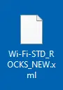 Icône du fichier de configuration Wi-Fi nommé « Wi-Fi-STD_ROCKS_NEW.xmlr » sur un bureau Windows.