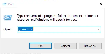 Ouverture de la console Gestion de stratégie de groupe avec gpmc.msc