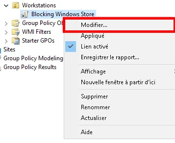 Modification de la GPO créée précédemment dans la console Gestion de stratégie de groupe