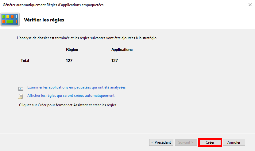 Vérification et création des règles AppLocker générées automatiquement pour les applications empaquetées