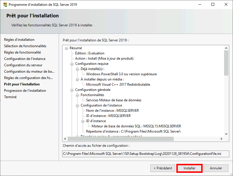 MSSQL | Programme d'installation de SQL Server 2019, Prêt pour l'installation