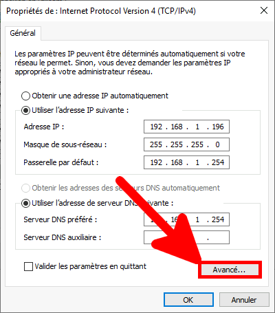 Windows | Propriétés de l'Internet Protocol Version 4 (TCP/IPv4).