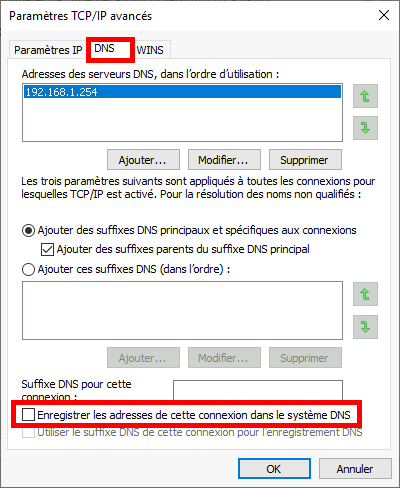 Windows | Paramètres TCP/IP avancés.