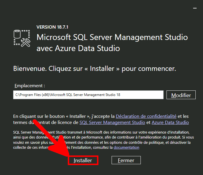 MSSQL Management Studio | Installation, cliquer sur installer.