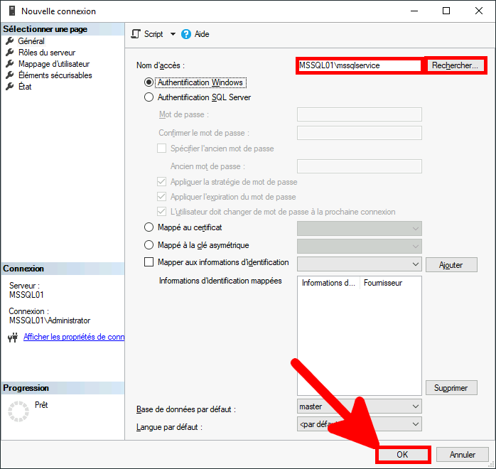 MSSQL Management Studio | Fenêtre nouvelle connexion.