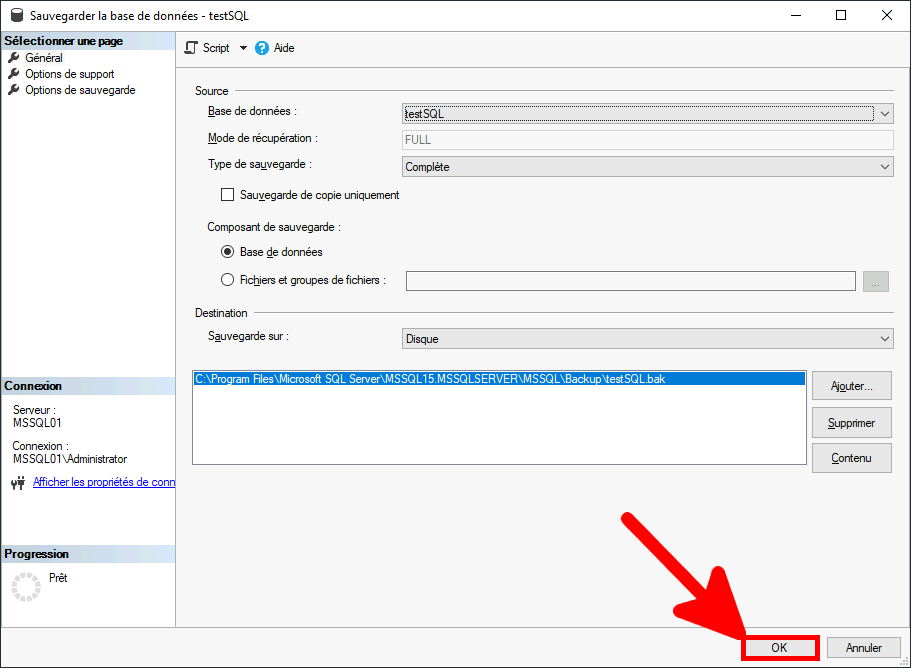 MSSQL Management Studio | Sauvegarder la base de donénes.