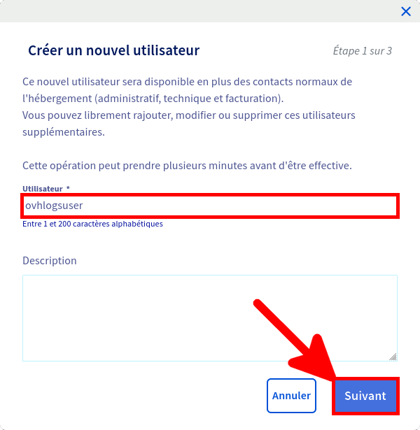 OVH | Créer un nouvel utilisateur étape 1
