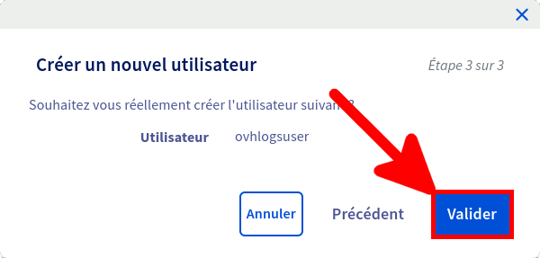 OVH | Créer un nouvel utilisateur étape 3