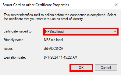 Capture d'écran montrant la sélection du certificat nouvellement déployé dans la configuration Wi-Fi EAP-TLS Ubiquiti.