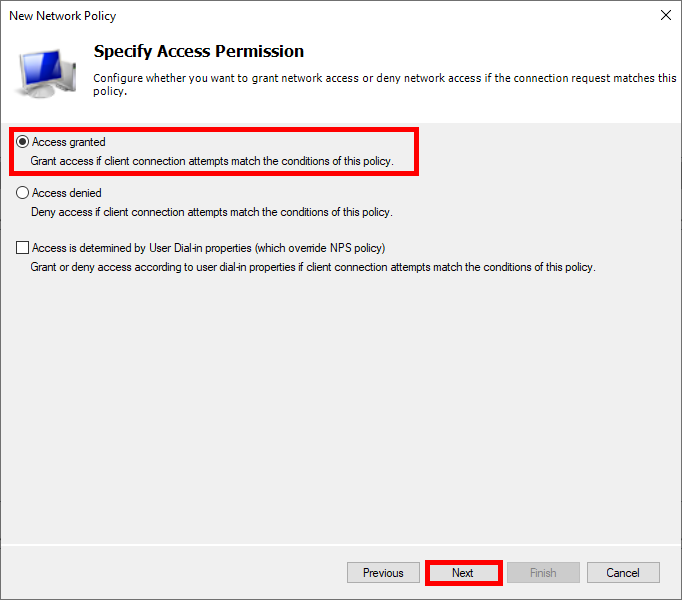 Autorisation d'accès pour la configuration de la stratégie réseau Wi-Fi EAP-TLS.