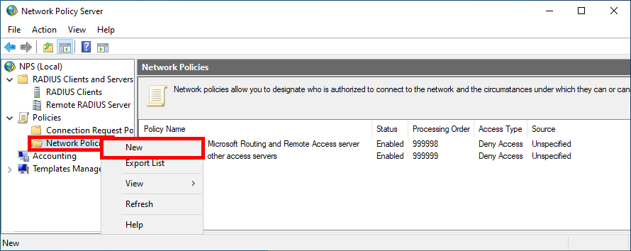 Capture d'écran de l'ajout d'une nouvelle stratégie réseau dans la configuration Ubiquiti Wi-Fi RADIUS