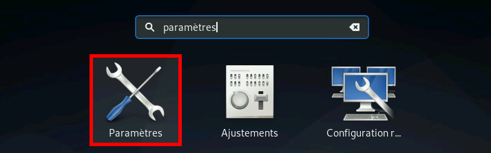 Gnome Shell recherche du terme paramètres
