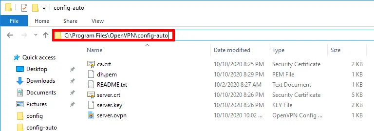 Dossier config-auto d'OpenVPN sur Windows