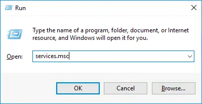 Boîte de dialogue Exécuter de Windows avec 'services.msc' entré pour ouvrir la console de gestion des services.