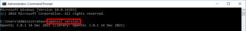 Command Prompt showing the command to check OpenSSL version and its output