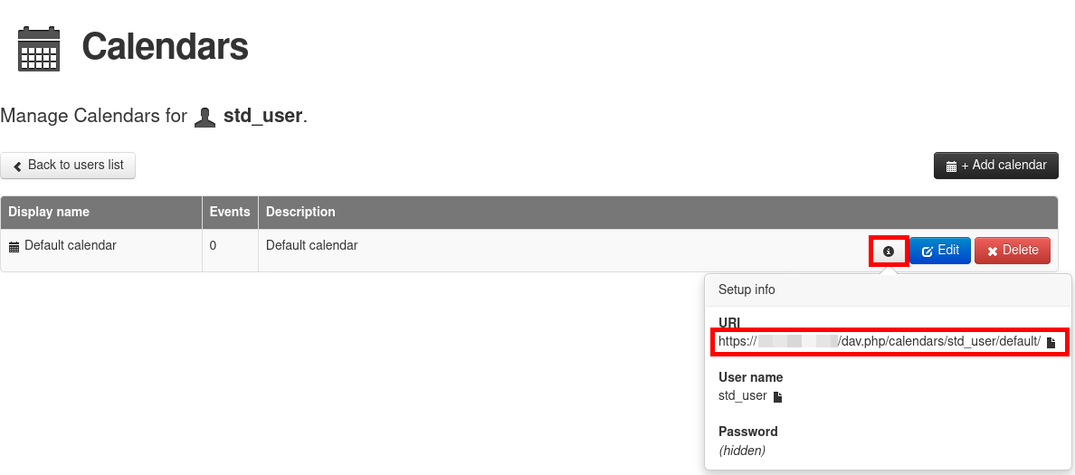 Baïkal web user creation page