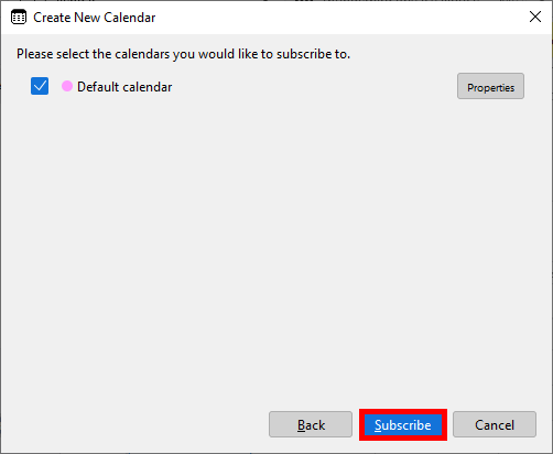 Thunderbird Create New Calendar last step window