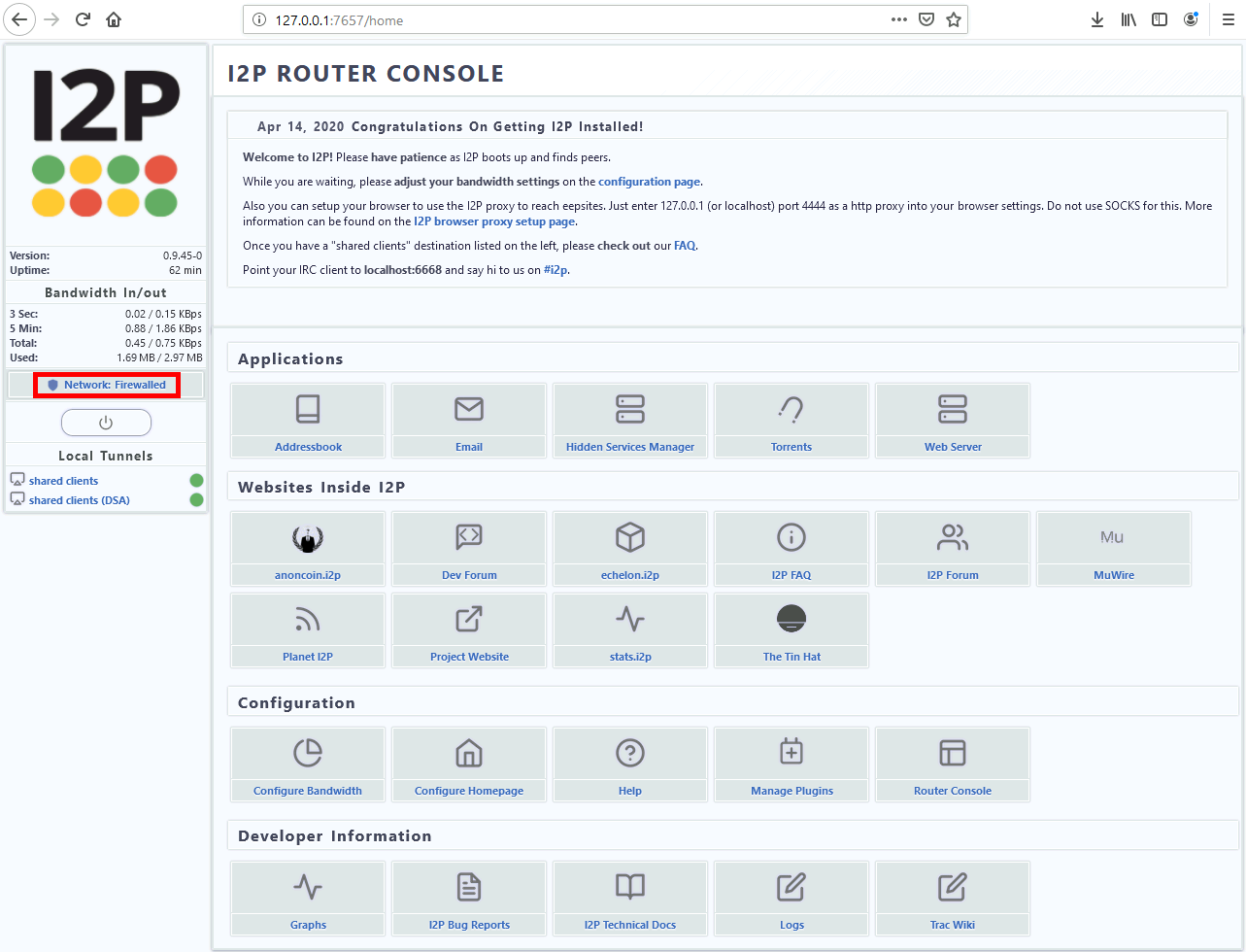 I2P router console