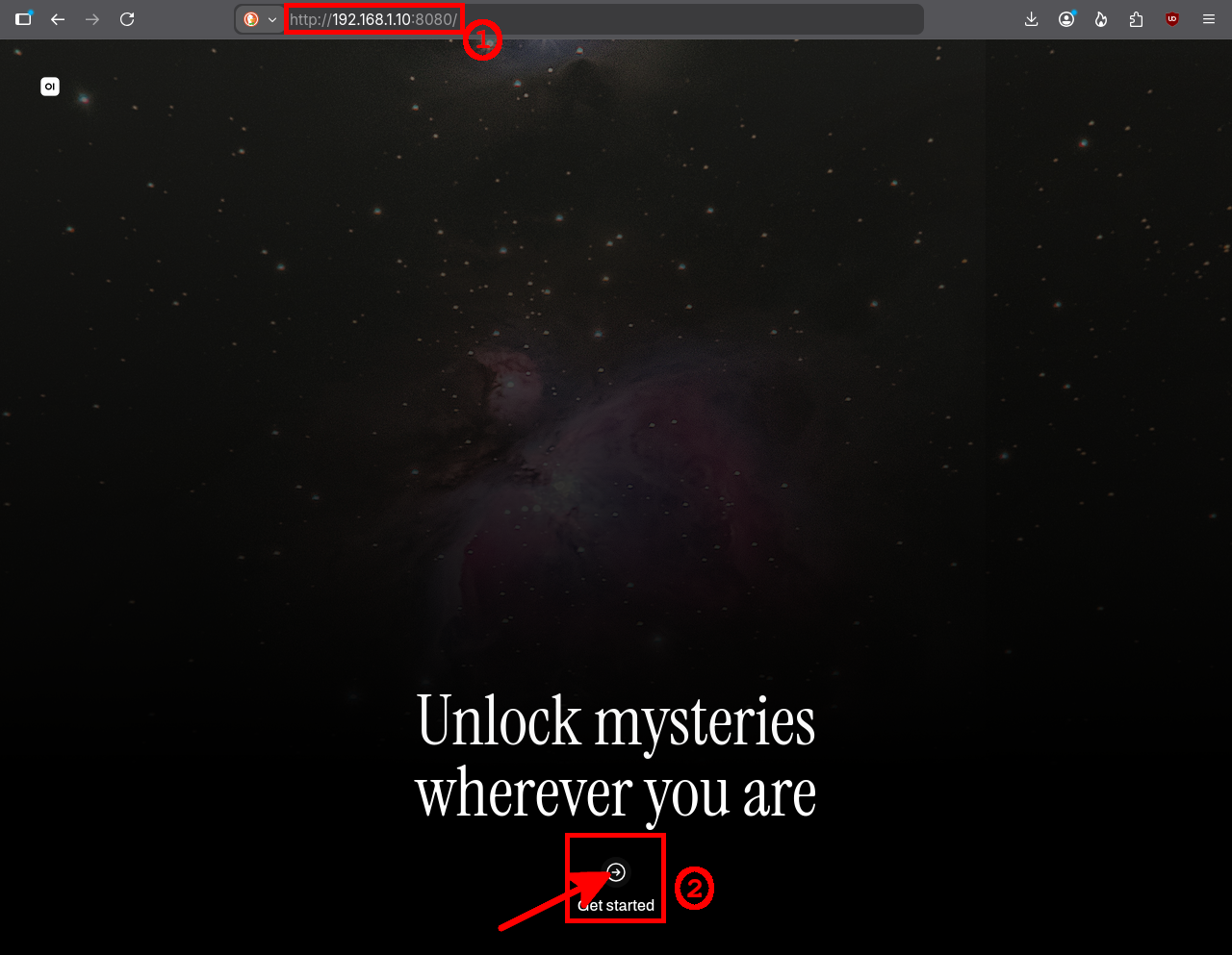 Open WebUI welcome page accessed from a web browser on port 8080
