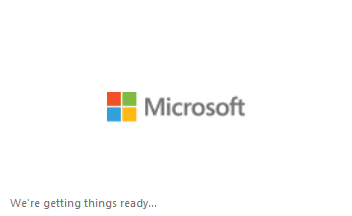 Microsoft Office installation window showing the We're getting things ready message