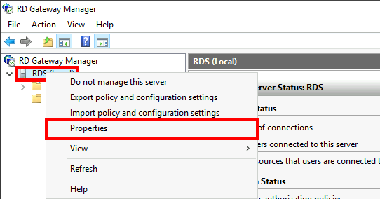 Windows | RD Gateway Manager, properties menu