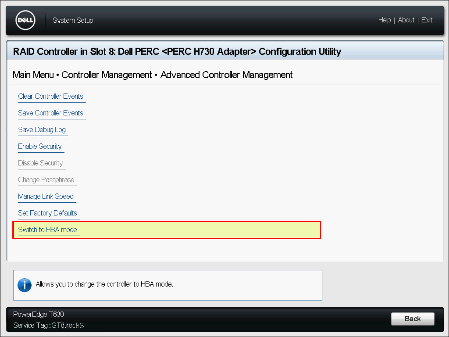 Dell PERC H730 controller option to switch from RAID mode to HBA mode for ZFS with Proxmox VE 9
