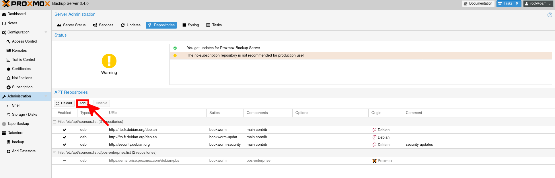 Add button highlighted to configure a new APT repository