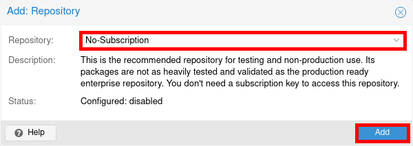 Select no-subscription repository in dropdown list