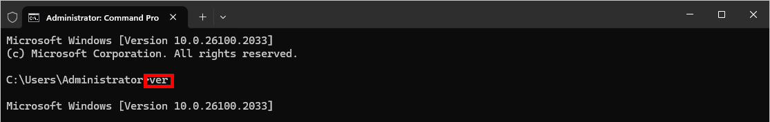 Command Prompt showing Windows version information using the 'ver' command
