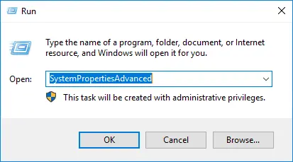 Run SystemPropertiesAdvanced