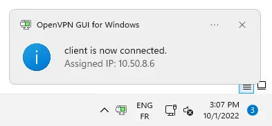 OpenVPN pop up to notify the user that the connection has been established